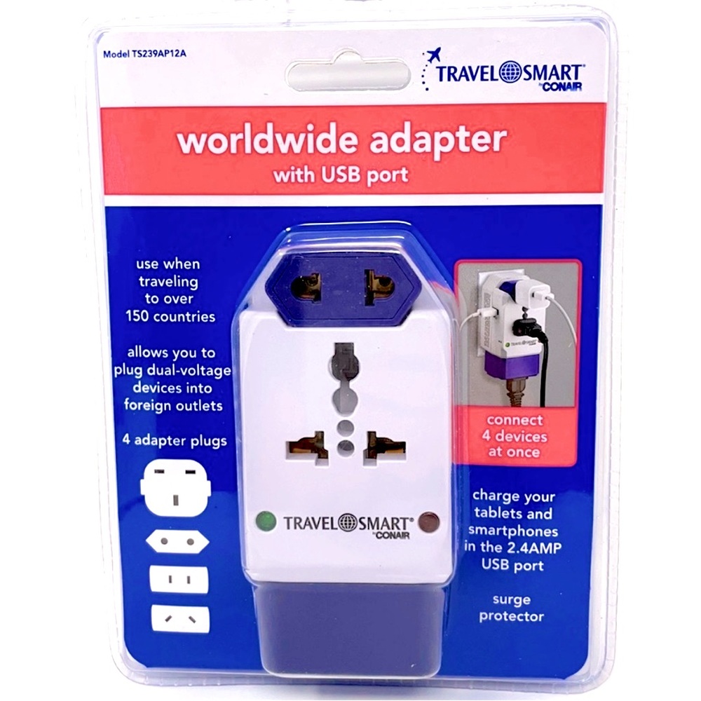 Conair Travel Smart Worldwide Adapter with
USB Port Surge Protector